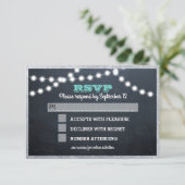 Chalkboard Lights Blauwgroen Zilveren Border Entre RSVP Kaartje (Staand voorkant)