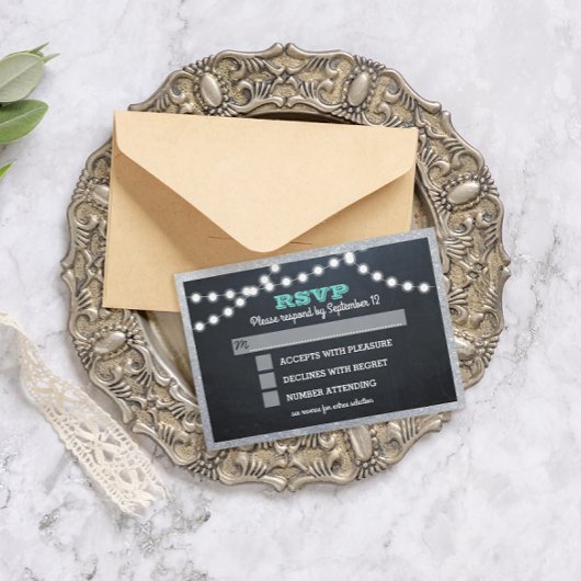 Chalkboard Lights Blauwgroen Zilveren Border Entre RSVP Kaartje