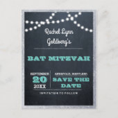 Chalkboard Lights Blauwgroen Zilveren Rand Save th Aankondigingskaart (Voorkant)