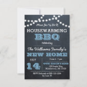 Chalkboard Lights Blue Housewarming Uitnodigingen (Voorkant)