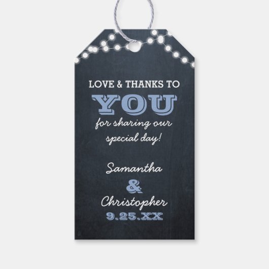 Chalkboard Lights Blue Wedding Dank u Cadeau Label Cadeaulabel (Voorkant)