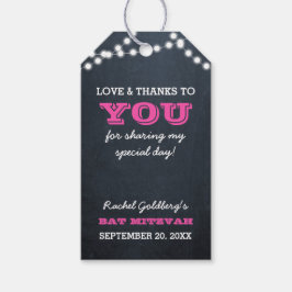 Chalkboard Lights Donker Roze Bat Mitzvah Dank je Cadeaulabel