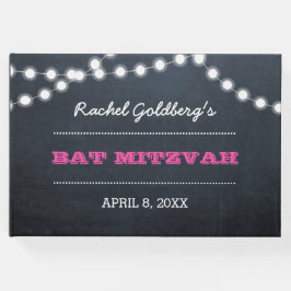 Chalkboard Lights Donkerroze Bat Mitzvah Gastenboe Gastenboek