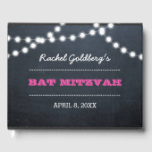Chalkboard Lights Donkerroze Bat Mitzvah Gastenboe Gastenboek (Voorkant)
