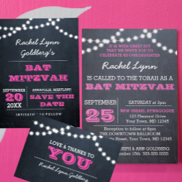 Chalkboard Lights Donkerroze vleermuis Mitzvah uit Kaart
