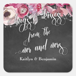 Chalkboard Lights Flowers Hugs & Kisses uit ons Vierkante Sticker