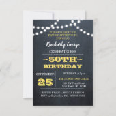 Chalkboard Lights Gold 50th Birthday Invitation Kaart (Voorkant)