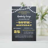 Chalkboard Lights Gold 50th Birthday Invitation Kaart (Staand voorkant)