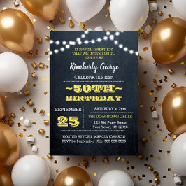 Chalkboard Lights Gold 50th Birthday Invitation Kaart