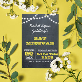 Chalkboard Lights Gold Bat Mitzvah Save the Date Aankondigingskaart