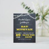 Chalkboard Lights Gold Bat Mitzvah Save the Date Aankondigingskaart (Staand voorkant)