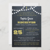 Chalkboard Lights Gold eerste communie uitnodiging (Voorkant)