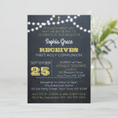 Chalkboard Lights Gold eerste communie uitnodiging (Staand voorkant)