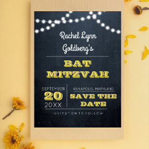 Chalkboard Lights Golden Bat Mitzvah Save the Date Aankondigingskaart