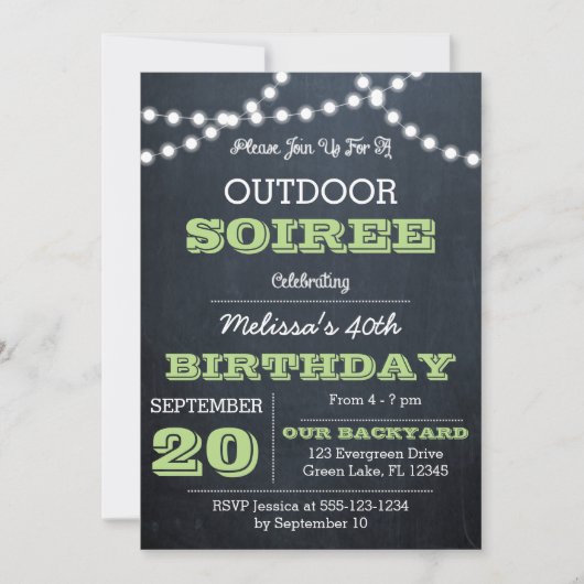 Chalkboard Lights Green All Occasion Uitnodiging (Voorkant)