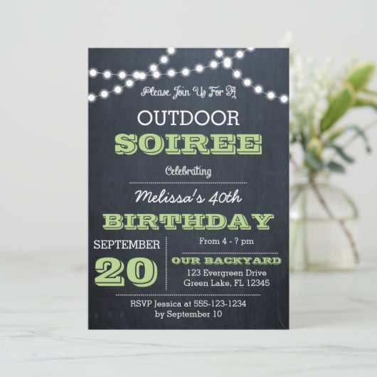 Chalkboard Lights Green All Occasion Uitnodiging (Staand voorkant)