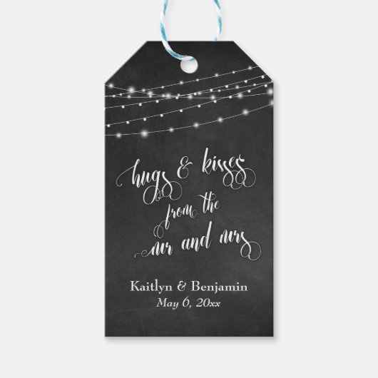 Chalkboard Lights Hugs & Kisses van de heer en mev Cadeaulabel (Voorkant)