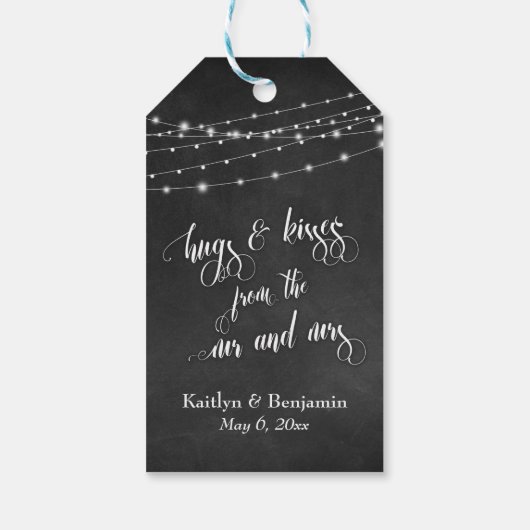 Chalkboard Lights Hugs & Kisses van de heer en mev Cadeaulabel (Achterkant)