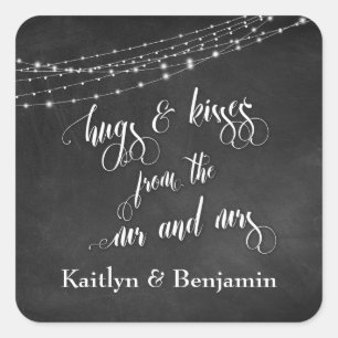 Chalkboard Lights Hugs & Kisses van de heer en mev Vierkante Sticker