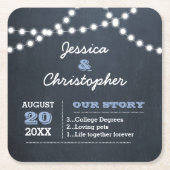 Chalkboard Lights Lichtblauw Gepersonaliseerde bru Kartonnen Onderzetters (Voorkant)