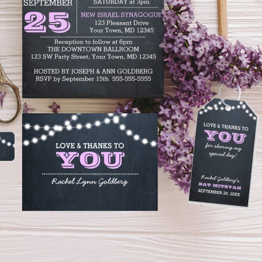 Chalkboard Lights Lila Bat Mitzvah Dank u Cadeaulabel