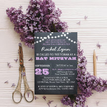 Chalkboard Lights Lila Bat Mitzvah Invitation
