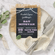 Chalkboard Lights Lila Bat Mitzvah Save the Date