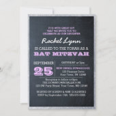 Chalkboard Lights Lila Glitter Border Bat Mitzvah Kaart (Voorkant)