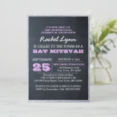 Chalkboard Lights Lila Glitter Border Bat Mitzvah Kaart (Staand voorkant)