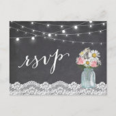 Chalkboard Lights Mason Jar Floral Wedding RSVP Uitnodiging Briefkaart (Voorkant)