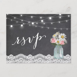 Chalkboard Lights Mason Jar Floral Wedding RSVP Uitnodiging Briefkaart