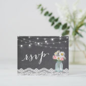 Chalkboard Lights Mason Jar Floral Wedding RSVP Uitnodiging Briefkaart (Staand voorkant)