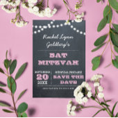 Chalkboard Lights Pink Bat Mitzvah Save the Date Aankondigingskaart