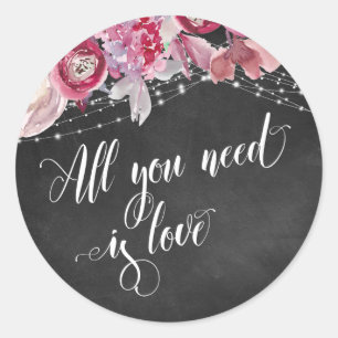 Chalkboard Lights Pink Floral Alles wat je nodig h Ronde Sticker