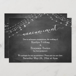 Chalkboard Lights Postponed Wedding Announding Kaart