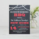 Chalkboard Lights Red Housewarming Uitnodigingen (Staand voorkant)