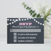 Chalkboard Lights Roze Bat Mitzvah RSVP-kaart RSVP Kaartje (Staand voorkant)