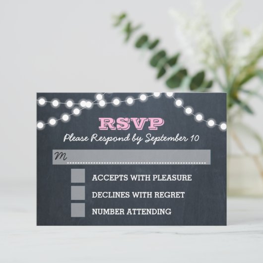 Chalkboard Lights Roze Bat Mitzvah RSVP-kaart RSVP Kaartje (Staand voorkant)
