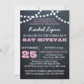 Chalkboard Lights Roze Bat Mitzvah Uitnodiging (Voorkant)
