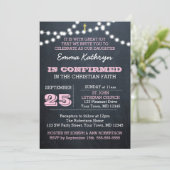 Chalkboard Lights Roze Bevestiging Uitnodiging (Staand voorkant)