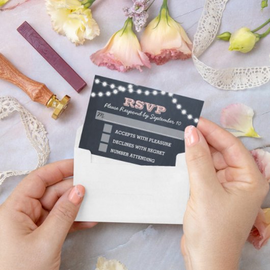 Chalkboard Lights Roze Bruiloft RSVP Kaart