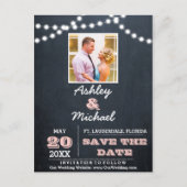 Chalkboard Lights Roze Bruiloft Save the Date Aankondigingskaart (Voorkant)