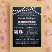 Chalkboard Lights Roze Eerste Communie Uitnodiging