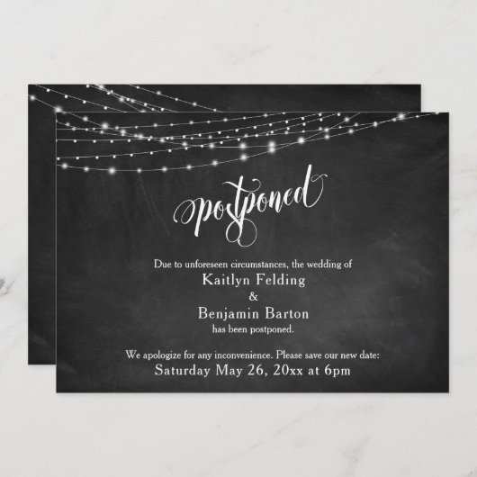Chalkboard & Lights uitgesteld huwelijksaankondigi Kaart (Voorkant / Achterkant)