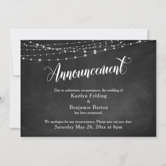 Chalkboard & Lights uitgesteld huwelijksaankondigi Kaart (Voorkant)