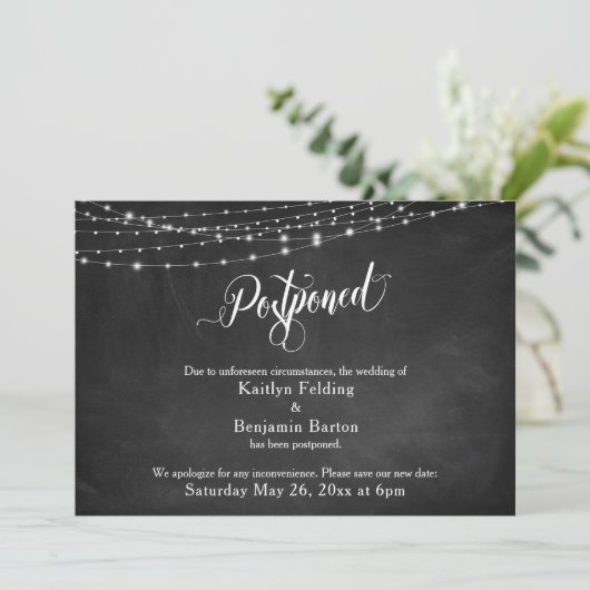Chalkboard & Lights Uitgestelde aankondiging huwel (Staand voorkant)