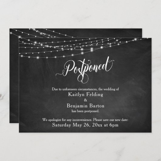 Chalkboard & Lights Uitgestelde aankondiging huwel (Voorkant / Achterkant)