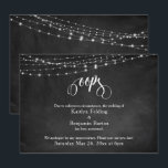 Chalkboard & Lights Uitgestelde bruiloft Humor "Oo Kaart<br><div class="desc">Deze aankondigingskaart biedt een beetje humor om lichtzinnigheid te bieden in een uitdagende situatie. Op een achtergrond met een getextureerd zwart krijtbordoppervlak, heb ik afbeeldingen geplaatst met lichte tekenreeksen gedrapeerd langs de bovenkant. Het woord "oeps" op de voorkant en "love" op de achterkant zijn gemaakt met behulp van een modern,...</div>