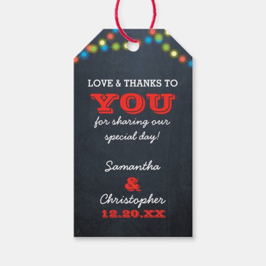 Chalkboard Lights Vakantie Bruiloft Dank u Cadeaulabel (Voorkant)