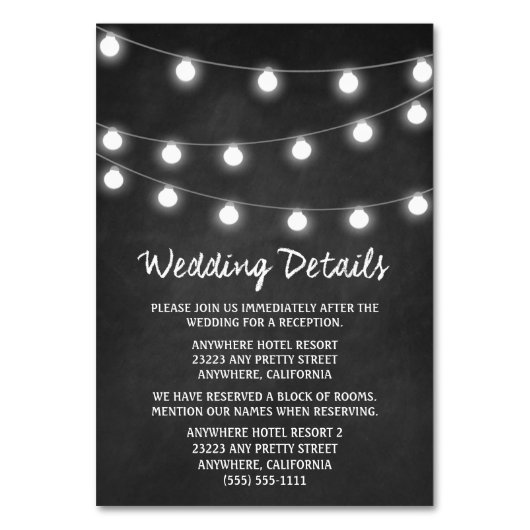 Chalkboard + Lights Wedding Receptie Insert Kaarte Kaart (Voorkant)